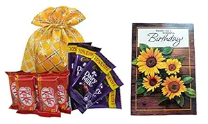 The Rich Box - Chocolate Gift Pouch / Bag & Happy Birthday Greeting card Combo Gift Pack for Love / Girl / Boy / Friend / Wife / Husband / Mother / Father / Brother / Sister