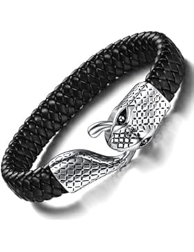 OSTAN Schmuck Herren Leder Seil Armband Geflochtenes Edelstahl Gliederarmbänder Schwarz
