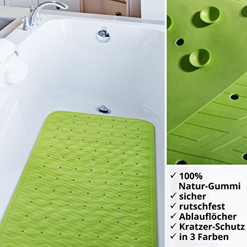 casa pura® Wanneneinlage Astrid | rutschfest | geriffelte Oberfläche | PVC-frei | Lochung für optimalen Wasserabfluss | 34 x 76 cm | drei Farben (grün) - 5