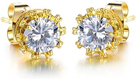 OPK Fashion Jewelry 18k Yellow Gold Plated Alloy Set with Big Rhinestone Lady's Stud Earrings (White)