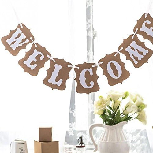 Pennant Bunting Banners,2pc WELCOME Banner Flag Bunting Wedding Party Sign Baby Shower Craft Supplies
