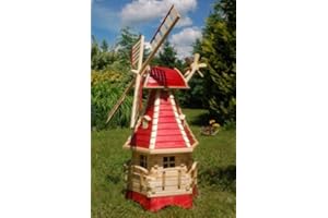 Deko-Shop-Hannusch Moulin à Vent décoratif en Bois avec roulement à Billes 1,25 m Rouge