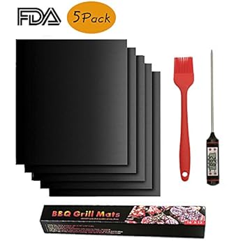 Sepper Bbq Grill Mat Set Of 5 Non Stick Grill Mats And Best Digital Medical Thermometer With A Silicone Brush Red Color Ideal Fr Gas Kohle E Grill Und Backofen Geeignet Lfgb Und Fda Zulassung