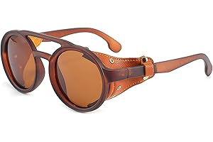 SHEEN KELLY Gotyckie okulary motocyklowe, Vintage, Okrągłe okulary przeciwsłoneczne, Osłona boczna, Retro, Steampunk, Męskie, Damskie, Brązowy, Jeden rozmiar…