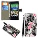 Produktbild HTC Desire 650 Hülle, Kamal Star® Hülle für HTC Desire 650 , (Pink Flower Dark Grey Book) Schutzhülle Lederhülle Handyhülle aus Leder Flip Cover Taschenhülle mit Kreditkartenhaltern, Standfunktion, Geldbeutel, Magnetverschluss + Stylus (Pink Flower Dark Grey Book)