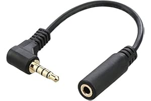 XIWAI JSER Cable de extensión de audio estéreo macho a hembra de 3,5 mm, 4 polos, ángulo recto de 90 grados, 10 cm, color negro
