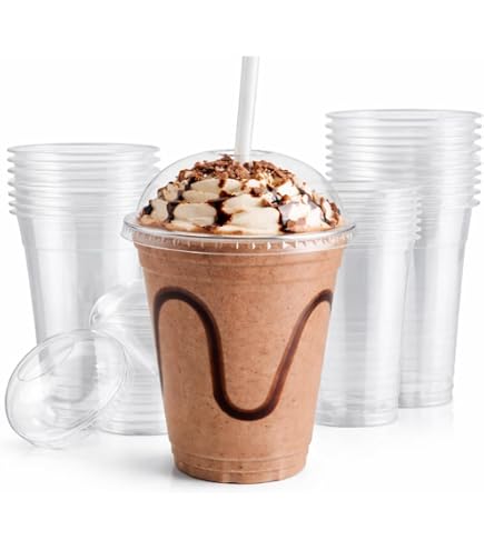 Lot de 100] gobelets jetables en plastique transparent avec couvercles et pailles de 473 ml – Tasses à café glacé jetables avec couvercles pour boissons froides, thé glacé, milkshakes, smoothies