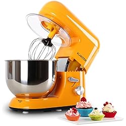 Klarstein Bella Orangina - Robot de cuisine, Mélangeur, Pétrin, max. 1200 W, Vitesse réglable à 6 niveaux, 5,2 L, Système de malaxation d'agitation planétaire, Serrage rapide, Orange