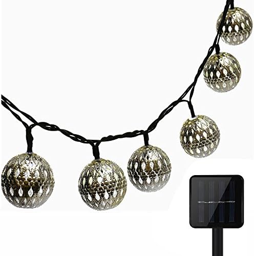 KEEDA 10 LED Solar Powered Global Ball String Fairy Lights Lanterns, Waterproof Copper Moroccan Metal Garden Solar Lights, Outdoor Christmas Tree Light, Festival Ambiance Lighting (White)