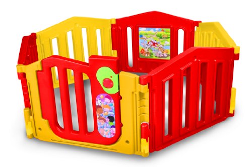 6 Sided Baby Playpen - Playard and Room Divider with Door & Playboard incl. suction cups - Quality EN71 certified