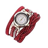 HEATLE Uhr Ansehen 1PC Gute Qualität Für Duoya-markenuhren Damen Kristallfrauen Goldarmband Quarz Armbanduhr Strassuhr Damen Kleid Geschenk Uhren (1PC, rot)