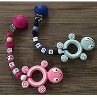 Beißkette Schildkröte mit Name und Silikonperlen