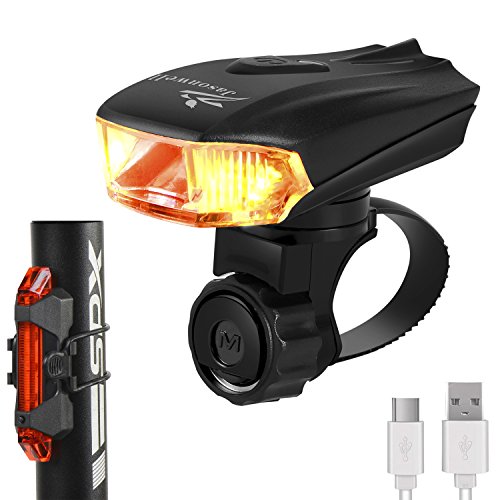 Jasonwell Superhelle, smarte, strapazierfähige Fahrradlampe aus Aluminiumlegierung, per USB aufladbar, LED-Fahrrad-Kopflampe, GRATIS per USB aufladbares RÜCKLICHT inklusive, 400 Lumen LED-Fahrradlicht