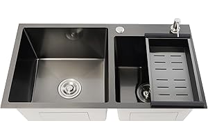 FUNYSF Fregadero bajo encimera de acero inoxidable 304, fregadero doble, grifo de cocina, fregadero rectangular, 78 x 43 x 22 cm, juego color negro