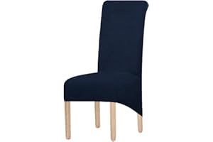 KELUINA Elastic Spandex XL Chair Covers for Dining Room Chairs,Jacquard Chair Slipcovers Stretch Removable Washable Short Dining Chair Protecter for Kitchen Bar Hotel and Wedding (Navy, Set of 4)