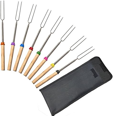 lovebay Stretch Marshmallow Roasting Sticks, 8 Pcs Set Replaceable Forks 32-Inch Grilling Forks with Heat-resistant Handles for barbecue kebab, Hot Dog, Smores