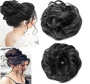 QKYPZO Set Of 2pcs Synthetic Hair Bun Extension And Wigs Artificial Juda For Women And Girls, 35 Gram, Natural Black
