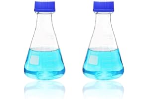 ULAB Scientific Erlenmeyer-Flasche mit blauem Schraubverschluss, 500 ml, Borosilikat 3,3 mit aufgedruckter Graduierung, 2 Stück, UEF1020