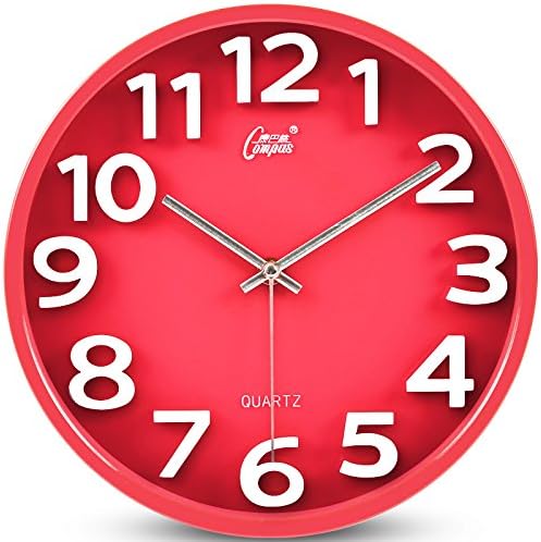 Creative hanging clock, home quiet wall clock, bedroom clock decoration, Red 14Inch