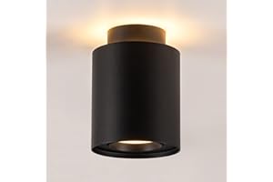 URing Faretto a Soffitto LED 6W+5W, Orientabile Plafoniera GU10 Spot Light, Rotonda Lampada da Soffitto per Cucina, Soggiorno, Corridoio, 3000K Calda Bianca, Nero