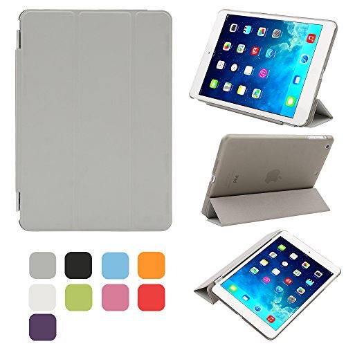 Besmall Neu Ultra Slim Edles iPad mini1 2 3 Hülle - Smart Cover Leder Case Schutz Hülle Tasche + Back Case - inkl. Displayschutzfolie Reinigungstuch Stift mit Multi Ständer Auto Sleep Wake (iPad mini1/2/3, Farbe:Grau)