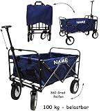 Bollerwagen / Leiterwagen - 100 kg belastbar ! ___ faltbar & klappbar - BLAU - incl. Tasche - wasserfest & wetterfest - waschbar - STABIL - 360 Grad Hartgummi Reifen - mit Deichsel - für Kinder & Erwachsene / z.B. für die Puppe natur - Transportwagen / Strandwagen - Spielzeugwagen - Handwagen & Einaufswagen - Deichselwagen - stabil Außen & Innen - Beachwagen