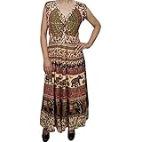Boho Chic Designs Womens Jungle Love Printed Long Dress Handmade Block Print Sleeveless Holiday Beach Sundress L