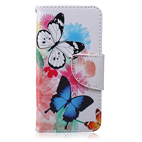 Mo-BeautyÂ® Apple iPhone 5 5S SE Leather Case [Free Tempered Glass Screen Protector],Full Body Colorful Pattern Design Flip PU Leather Wallet Card Slot Stand Case Cover For iPhone 5S/5/SE (Butterfly,Multicolor)