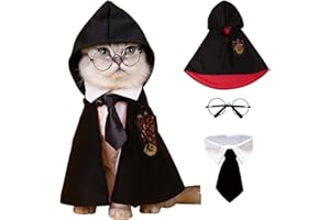 ANIAC 3-teiliges Halloween-Hundekostüm, Katzen-Zauberer-Umhang, Brille und Krawatte, Set für Halloween, Welpen, Zauberer, Cosplay, Bekleidung für Kätzchen, Katzen, kleine Hunde (groß, schwarz)