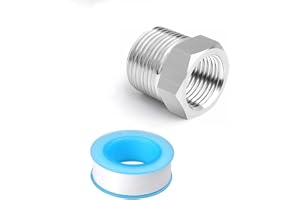 3/4 Male to 1/2 Female Reducer Bush, 1-Pack Stainless Steel Reducing Bushing Adapter Connector for Washing Machine, Dishwasher Water Pipe Fittings