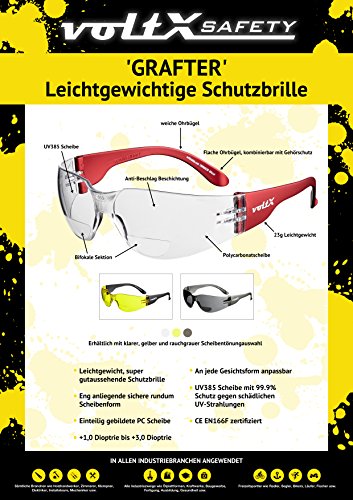 voltX ‘GRAFTER’ BIFOKALE Leichtgewichts Industrie Lesen Schutzbrille, CE EN166F zertifiziert / Sportbrille für Radler (RAUCHGRAU +1.5 Dioptrie) – Safety Reading Glasses - 5
