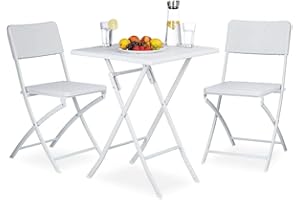 BAKAJI Set Tavolo Tavolino Pieghevole 62 x 62 cm + 2 Sedie Pieghevoli Arredo Esterno Giardino Terrazzo Struttura in Acciaio Inox e Sedute in Polyrattan (Bianco)