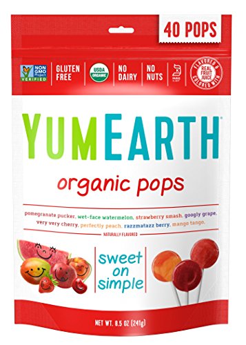 YumEarth - Piruletas Orgánicas de Frutas 8 sabores: Granada, Sandía, Fresa, Uva, Cereza, Melocotón, Frutos rojos y Mango - 40 unidades