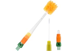 AKXLAX 5 In 1 Spazzola per Bottiglie Scovolino Biberon, Bottiglia Spazzola Pulizia Scovolini, Scovolino Per Borraccia con Manico Lungo e Cannuccia di Bambù Spazzola per Pulizia (Arancia, 5 in 1)