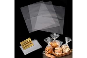 CHEDIN 200pcs Cellophantüten 21x30/17x25/15x20/10x15cm Süßigkeiten tüten Transparent kekstüten mit Metallischen Bindebaender für Brot Kekse Kindergeburtstag Gastgeschenke Tütchen (7cm*13cm)