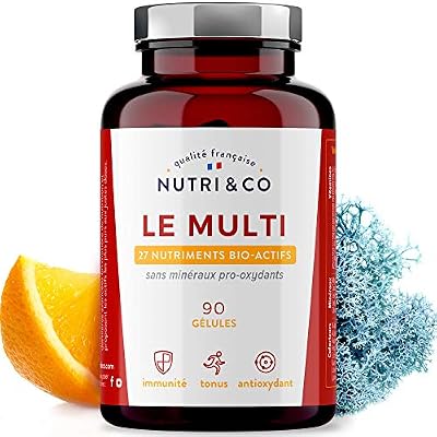 NUTRI & CO Multivitamines et Minéraux 27 Nutriments • Vitamines A, B, C, D3 (1000 UI), E et K2 Bio-Actives • Minéraux Haute Absorption • Complexe Vitalité Homme/Femme • 90 Gélules Fabriquées en France • Nutri&Co ®