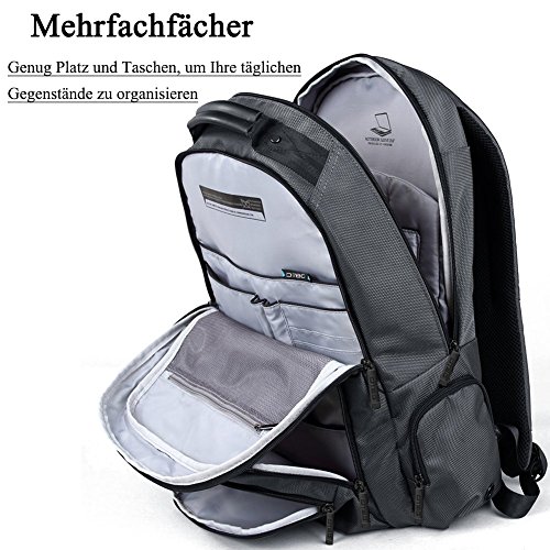 Laptop Rucksack 17,3 Zoll, DTBG Nylon geräumig Anti-Träne Daypack Reiserucksack Business Rucksäke College Studenten Schultertasche Schultasche passt 17 – 17,3 Zoll Laptops Notebook Computers,Grau - 2