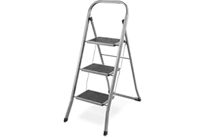 1 Click Buy Heavy Duty Portable Foldable 3 Step Steel Ladder Non Slip Tread Step Stool Safety Folding Design Step Ladder Ideal for Home/Kitchen/Garage
