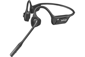 Seflorgo Bluetooth Headset, Wireless Headset with Enhanced Microphone Noise Cancelling Mute, Open Ear Comfort Headphones for Phone Calling PC Meeting, Bluetooth V5.3 Dual Connect, 16H Playtime