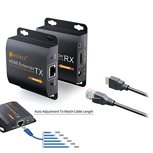 Neoteck HDMI Extender mit IR Verlängerung 60M HDMI Repeater 1080P 3D HDMI Ethernet Netzwerk Extender über einziges RJ45 Cat6 Cat7 Kabel für PC DVD Sky HD Box PS3 PS4 Satellite Box usw - 5