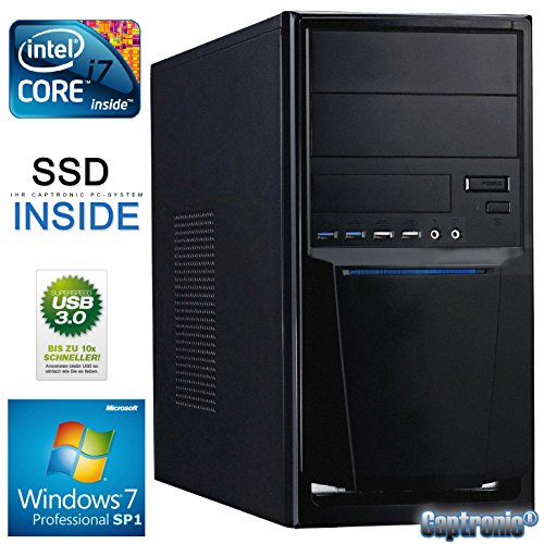 Captronic® (i7-7700K-16GB-HD630-512GB SSD-2TB HDD-Win7Pro) Windows 7 Professional 64bit | QuadCore Silent Multimedia Kaby Lake PC Front USB 3.0 INTEL Core i7-7700K 4x 4,20GHz (Turbo bis 4500MHz) 7. Generation Kabylake | KINGSTON 16GB DDR4-2133 | 24x DVD-Brenner | 512GB SSD + 2TB HDD SATA3 | Intel HD 630 HDMI/DVI/VGA 4K | USB 3.1 | USB 3.0 + 2.0 | USB-C | CardReader | 7.1 Sound | GigabitLAN | Design Gehäuse Schwarz