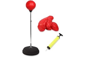 ‎WAKECTS Wakects PunchigBall Boxsack,Kinder-Boxset mit Lochkugel und Handschuhen mit Boxhandschuhen, Boxkugelset mit Einer Höhe von 125 bis 140 cm für Erwachsene und Jugendliche
