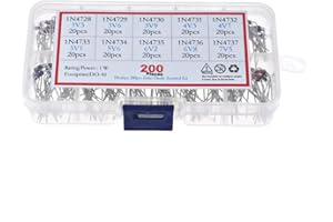 DollaTek 200PCS 10Value (1N4728 1N4729 1N4730 1N4731 1N4732 1N4733 1N4734 1N4735 1N4736 1N4737) Sistema Kit diodo Zener 1W + Scatola di plastica