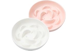 PTOBER Gamelle Chat Anti Glouton Céramique - Lot de 2 Gamelles pour Chats pour Alimentation Lente - Bol Double pour Chat Série Pastel - Compatible Lave-Vaisselle et Micro-Ondes - Blanc et Rose