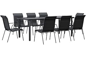 ‎VIDAXL vidaXL Garten Essgruppe 9-TLG., Gartenmöbel Set Tisch 8 Stühle, Sitzgruppe für Garten Terrasse, Gartengarnitur Gartenset, Schwarz Stahl Textilene