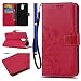 Produktbild FESELE Schmetterling Lederhülle für [MOTO G4/MOTO G4 Plus] Ledertasche Handytasche Lanyard Brieftasche Hülle, MOTO G4/MOTO G4 Plus Prägung Butterfly Blume Rebe Muster Leder Case Schutztasche Klappetui Schlanke Hülle Magnetverschluss Flip Cover Kartenfach und Ständer Standfunktion für MOTO G4/MOTO G4 Plus + Blau Eingabestift-Schmetterling,Hot Pink