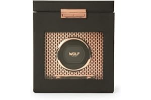 WOLF DESIGNS WOLF Axis 469216 - Automatic Watch Winder for 1 Watch with Storage - Lockable Glass Cover - Copper Plated Faceplate - Black Exterior - Silent Motor with Patented Rotation Technology - LCD Display.