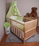 Baby Bettwäsche Himmel Nestchen Bettset MIT STICKEREI 100x135cm Neu für Babybett Teddy grün Vollstoffhimmel