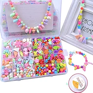 SYGA Beads for Kids Crafts Childrens Jewellery Making Set Kit DIY Bracelets Necklace Hairband and Rings Craft Kits Birthday for 4, 5, 6, 7-Year-Old Little Girls-Multicolor, QL-0012