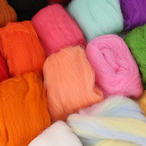 Filznadeln trocken filzen Trockenfilzen FILZNADELHALTER Filznadeln Griff mit 18 mehrfarige FILZWOLLE Starterset Basteln DIY - 5